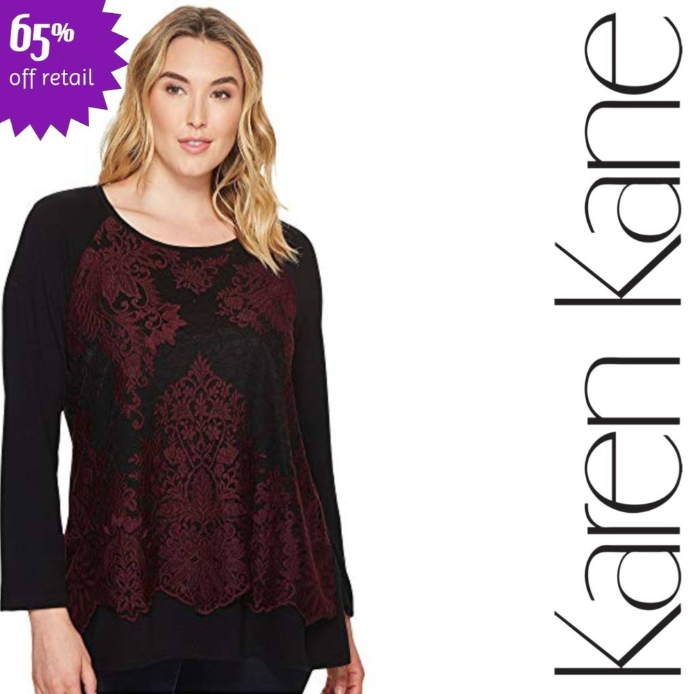 Karen Kane Lace Embellished Bell Sleeve Top NWOT